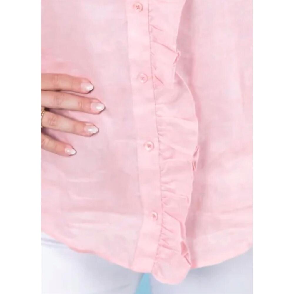 NEW ENGLISH FACTORY ruffle linen top in pink - Picture 3 of 4